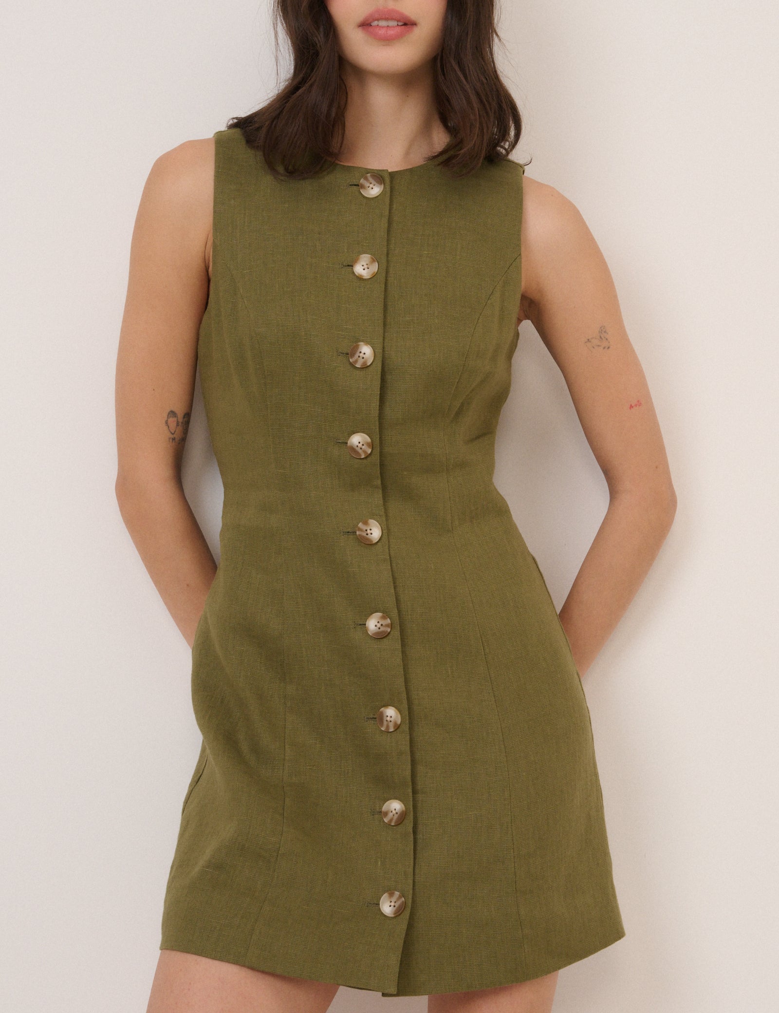 Green Button Front Tailored Mini Dress