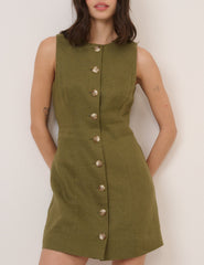 Green Button Front Tailored Mini Dress