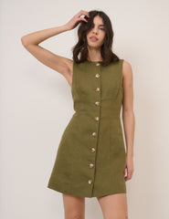 Green Button Front Tailored Mini Dress