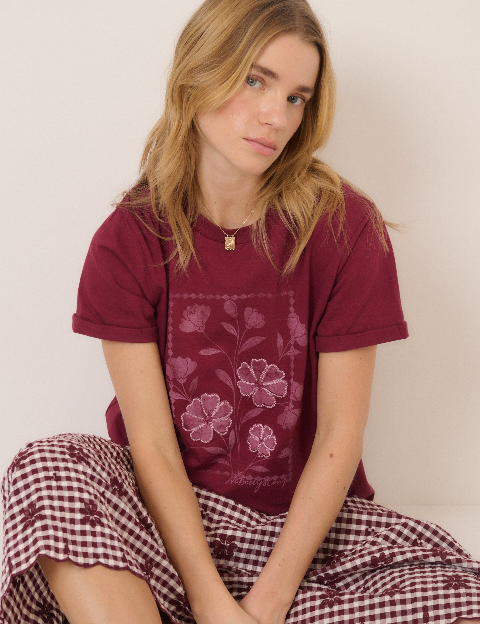 Burgundy Flower Graphic T-Shirt