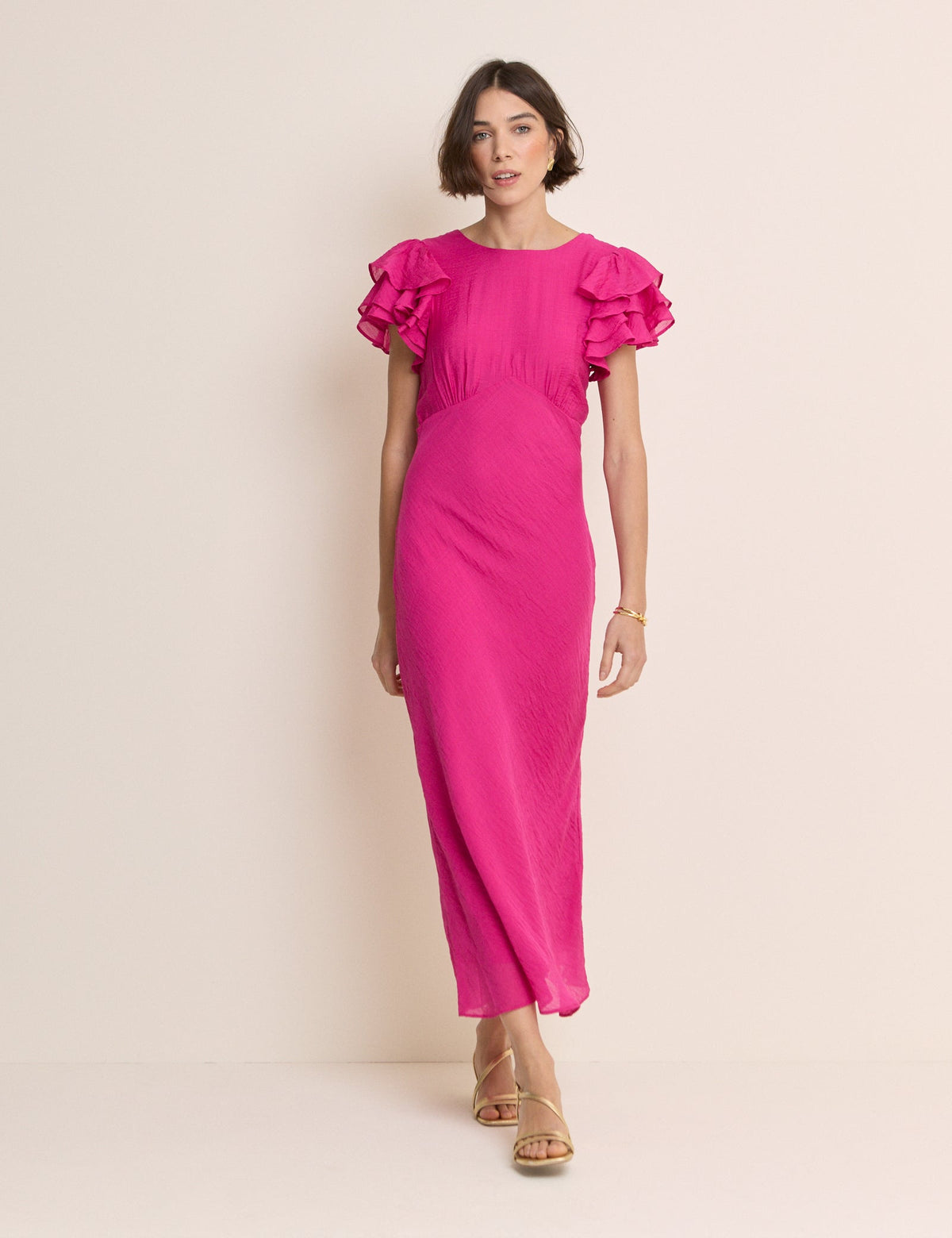 Pink Frill Sleeve Lola Midi Dress