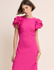 Pink Frill Sleeve Lola Midi Dress