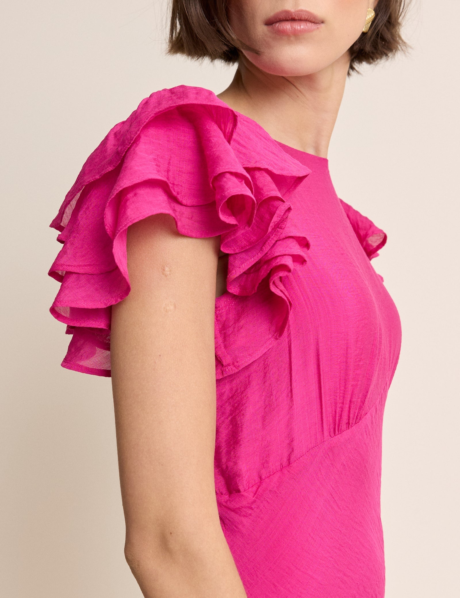 Pink Frill Sleeve Lola Midi Dress