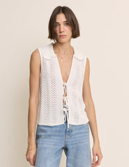 White Crochet Tie Front Waistcoat