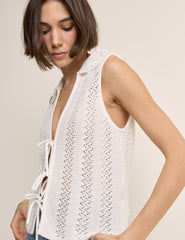 White Crochet Tie Front Waistcoat