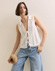 White Crochet Tie Front Waistcoat