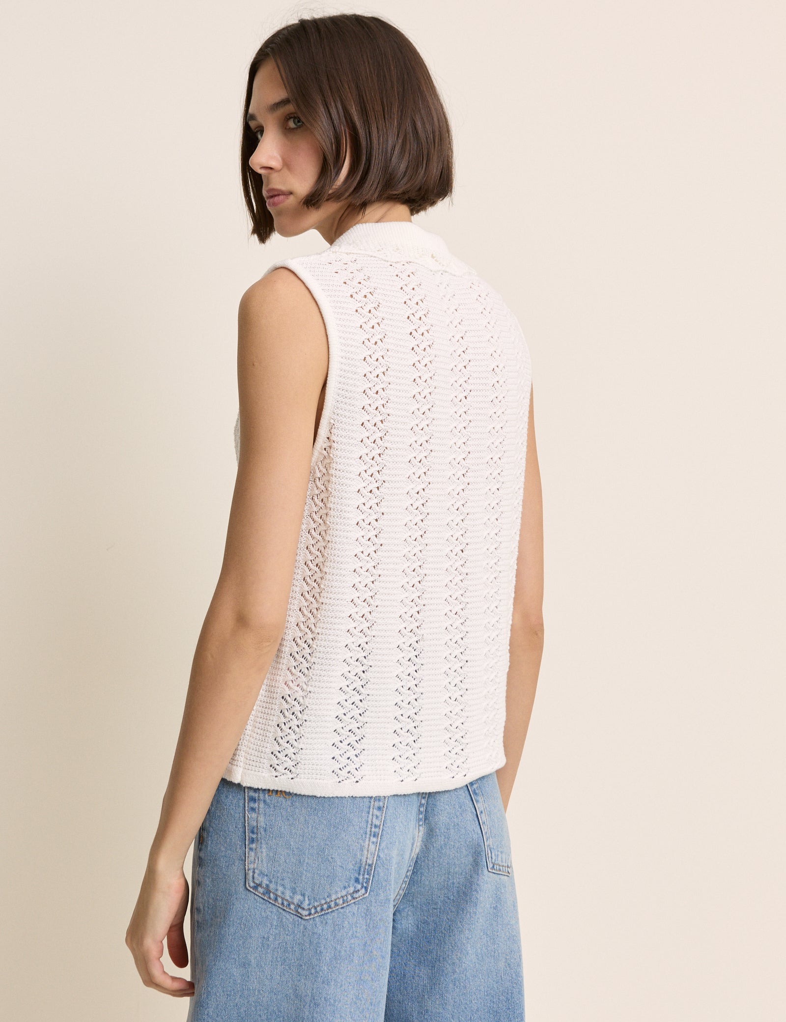 White Crochet Tie Front Waistcoat