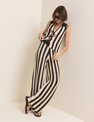 Brown and White Striped Crochet Tie Front Waistcoat