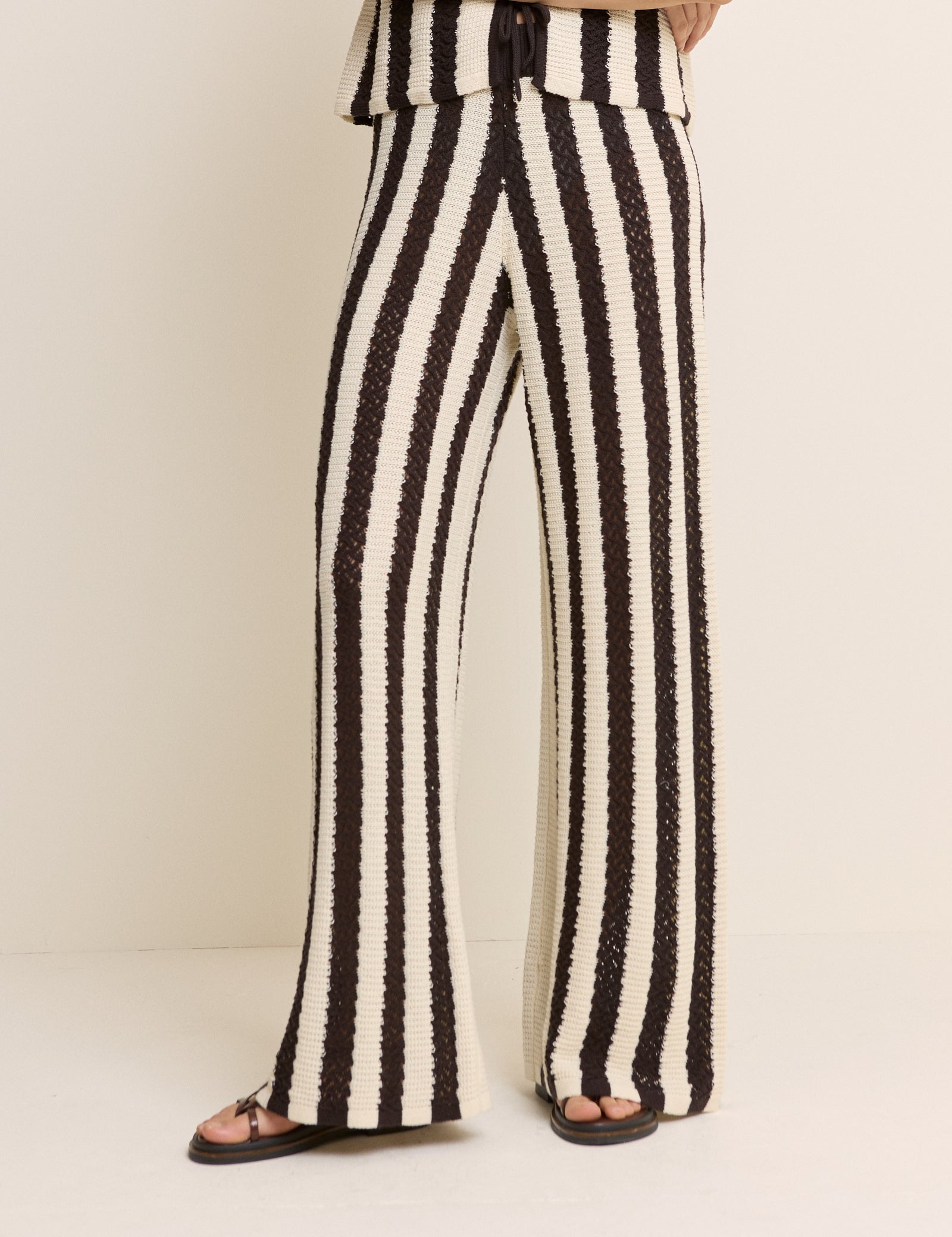 Brown And Cream Crochet Stripe Trouser