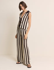 Brown And Cream Crochet Stripe Trouser