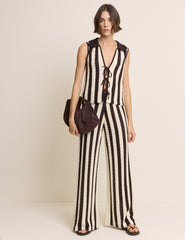 Brown And Cream Crochet Stripe Trouser