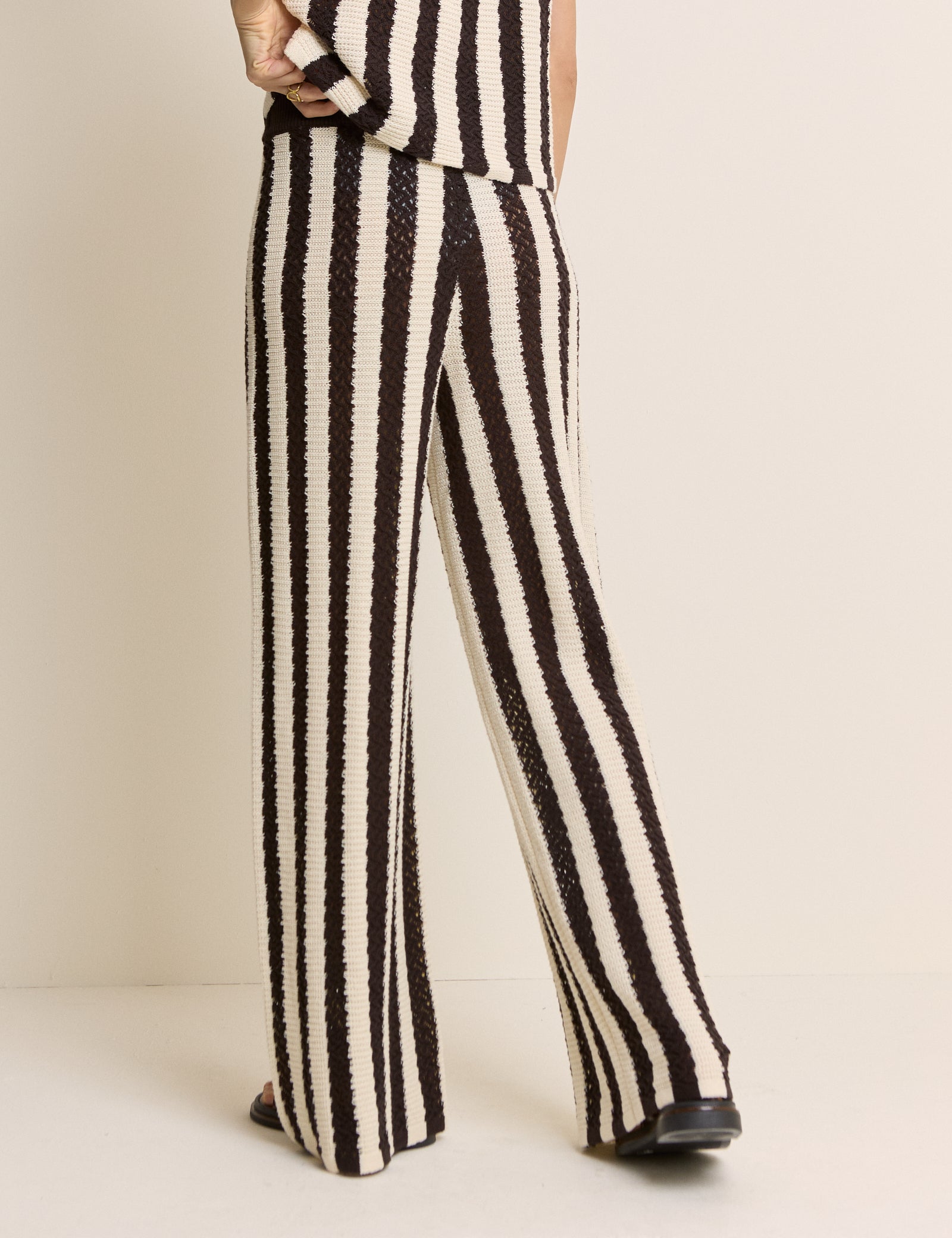 Brown And Cream Crochet Stripe Trouser