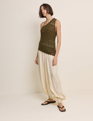 Green One Shoulder Crochet Top