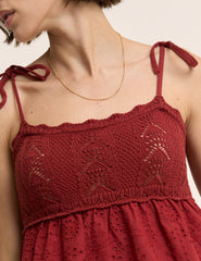 Red Crochet Broderie Anglaise Cami Top