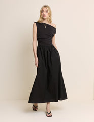 Black Draped Off Shoulder Beth Midi Dress