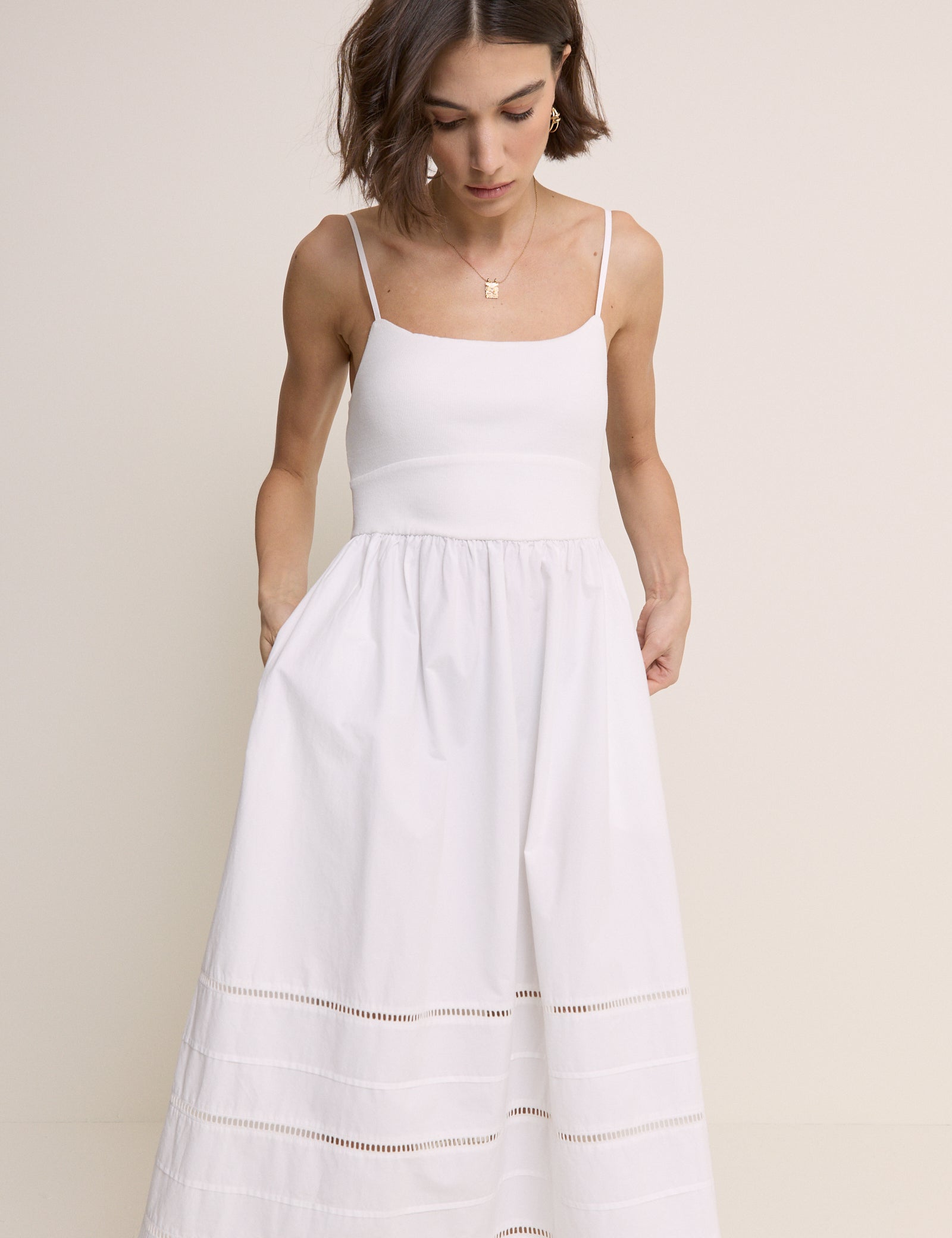 White Strappy Tiered Goldie Midi Dress