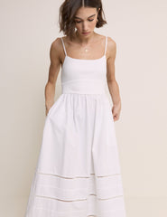 White Strappy Tiered Goldie Midi Dress