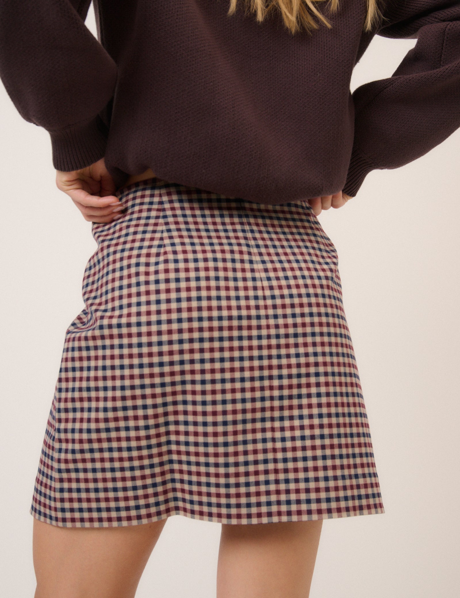 Red & Navy Check Mini Skirt