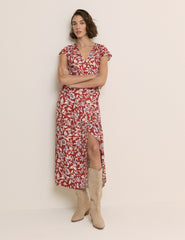 Red Floral Wrapover Bree Midi Dress