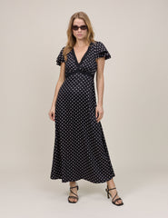Black Polka Dot Lace Trim Iris Midi Dress