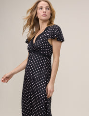 Black Polka Dot Lace Trim Iris Midi Dress