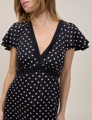 Black Polka Dot Lace Trim Iris Midi Dress