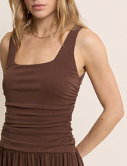 Brown Ruched Jersey Sleeveless Natalie Midi Dress