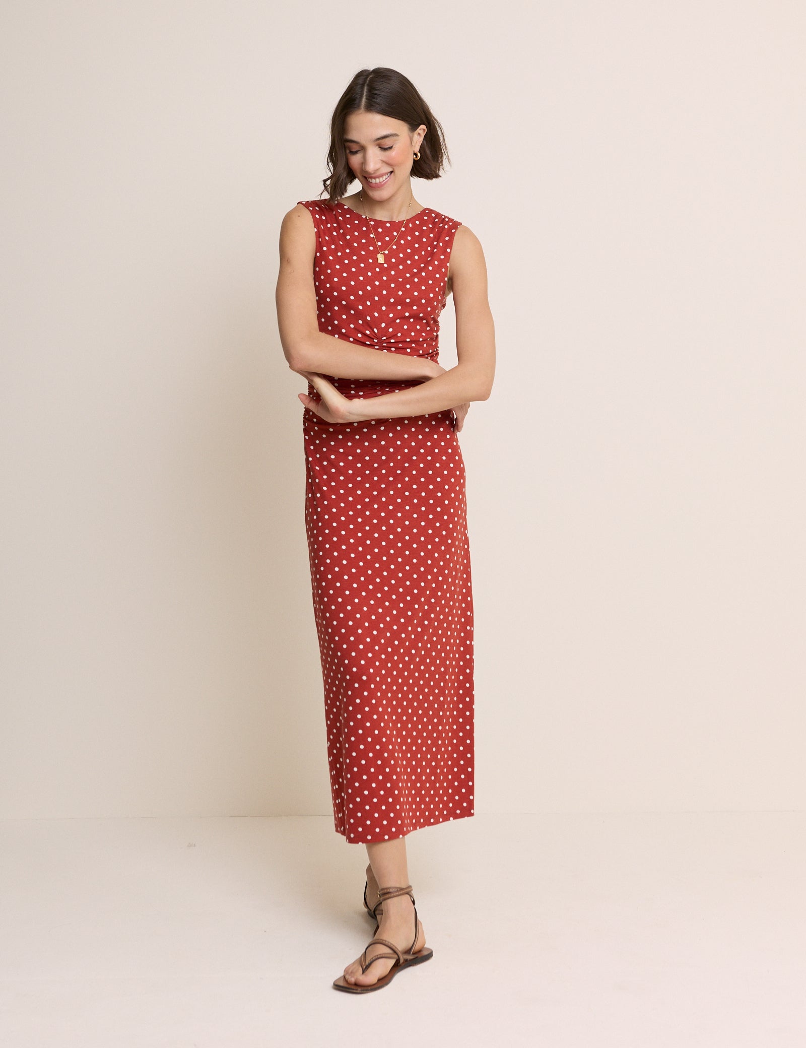 Red Polka Dot Jennifer Jersey Midi Dress