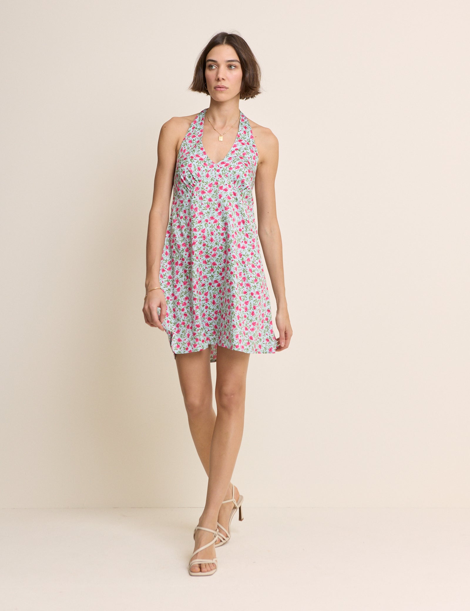 Blue Floral Halter Neck Lynette Mini Dress