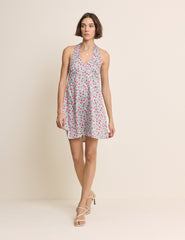 Blue Floral Halter Neck Lynette Mini Dress