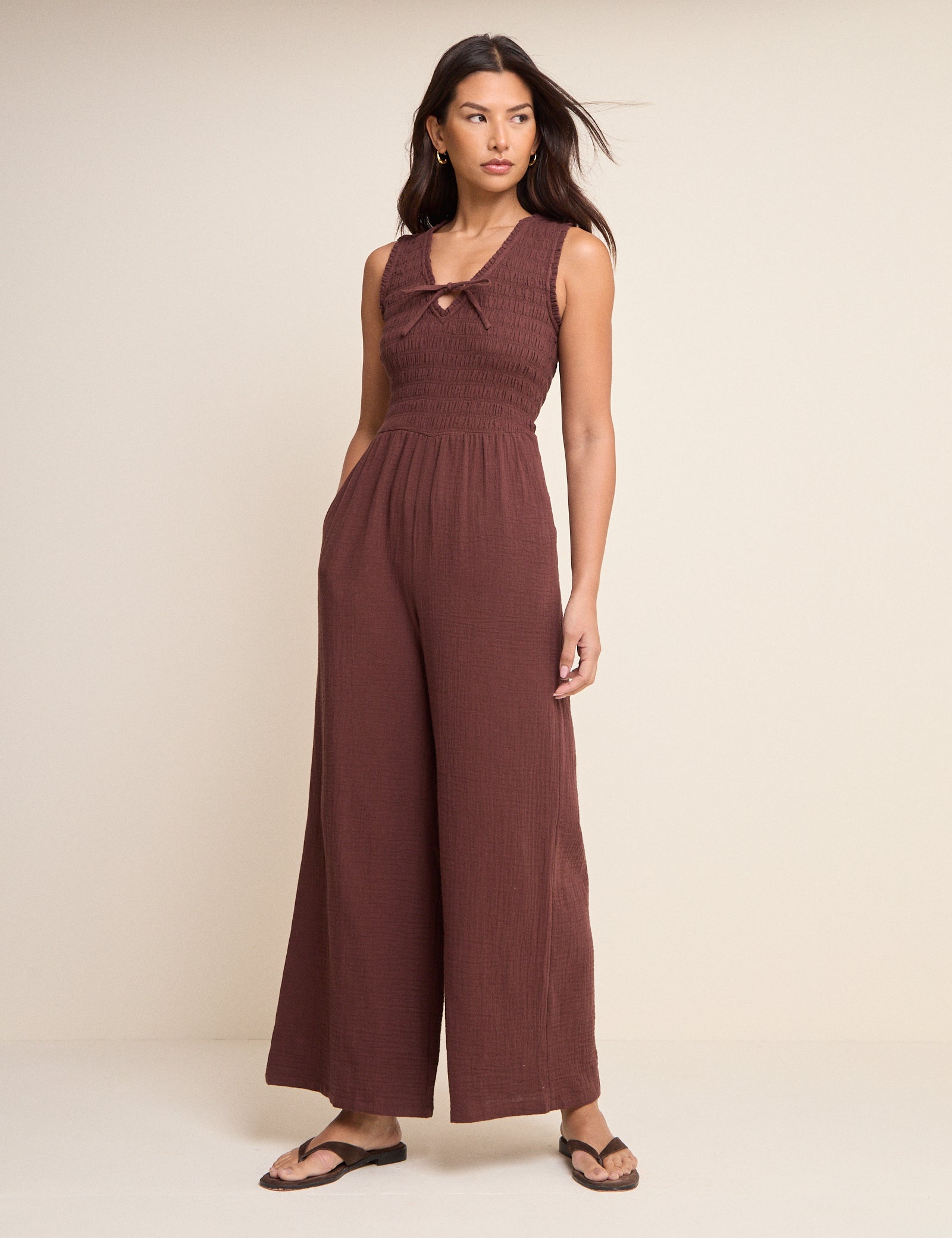 Brown Shirred Jayda Jumpsuit