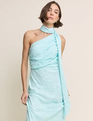 Light Blue Floral Satin Oceane Maxi Dress