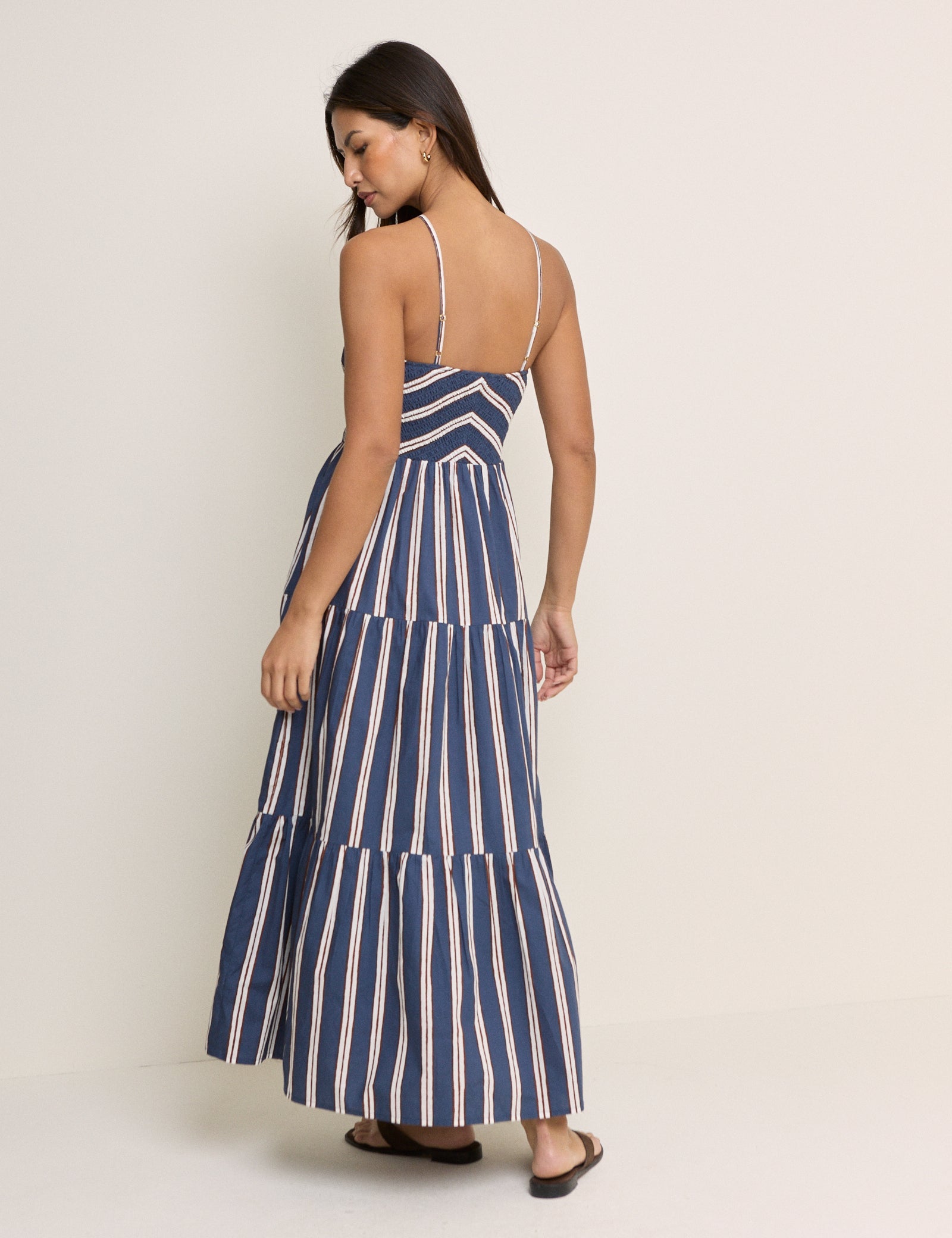 Navy Striped Martina Midi Dress