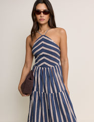 Navy Striped Martina Midi Dress