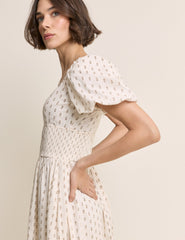 Ivory Floral Puff Sleeve Mara Midi Dress