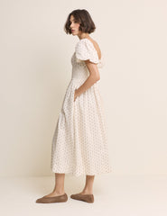 Ivory Floral Puff Sleeve Mara Midi Dress