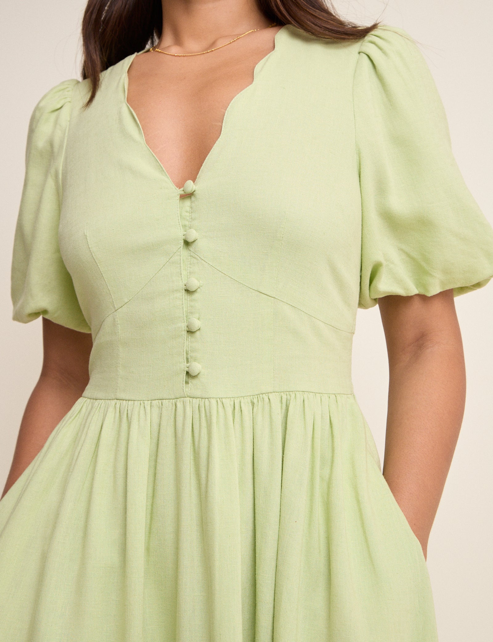 Green Short Sleeve Bess Midi Dress