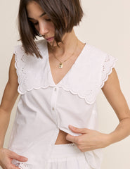 White Broderie Anglaise Collared Blouse