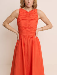 Orange Ruched Monica Midi Dress