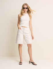 White Drawstring Bermuda Denim Shorts