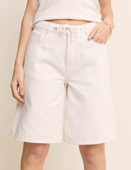 White Drawstring Bermuda Denim Shorts