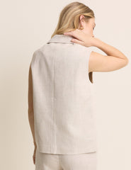 Beige Sleeveless Boxy Blazer