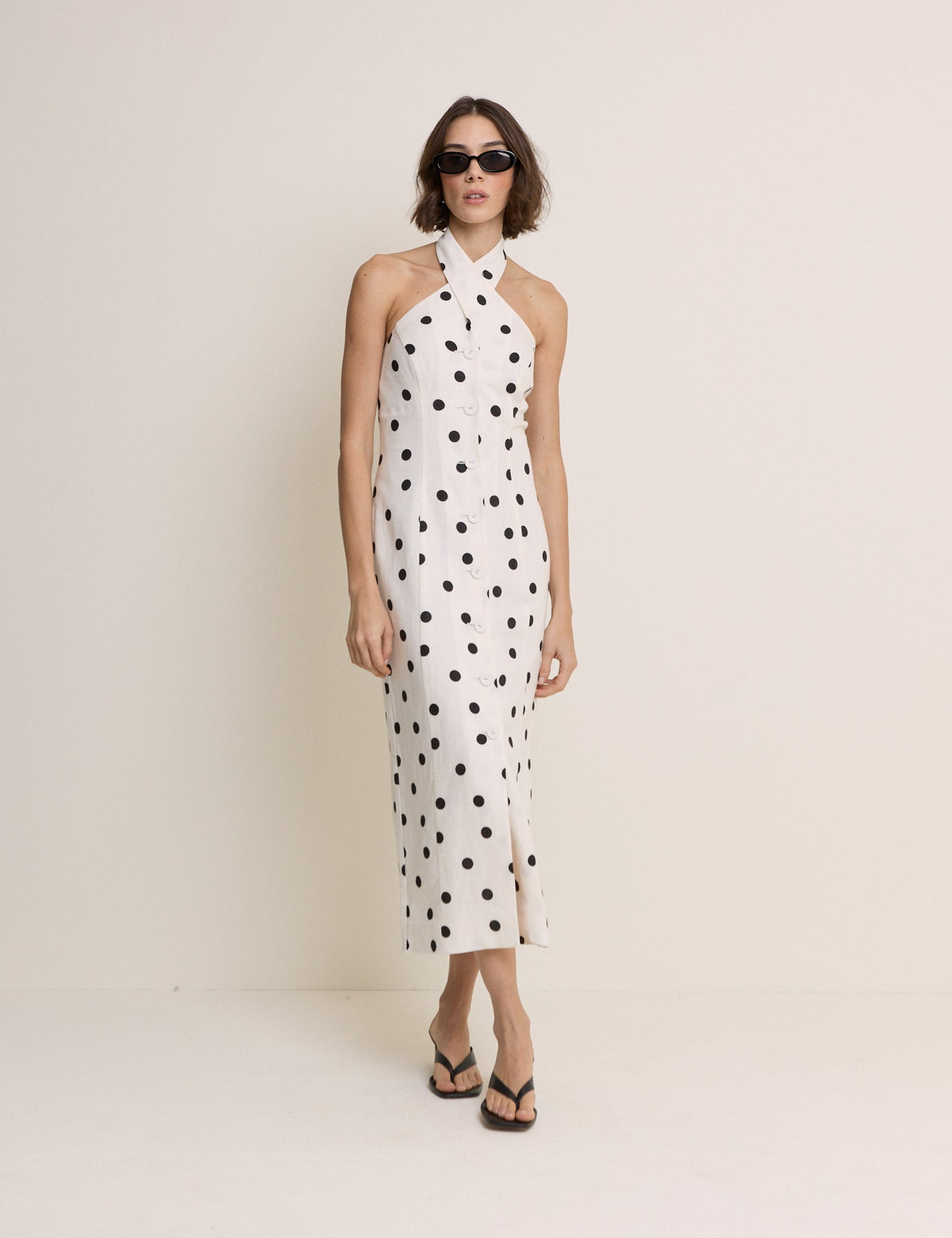 Polka Dot Wrap Neck Tailored Midi Dress