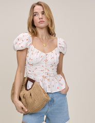 White Floral Ruched Top