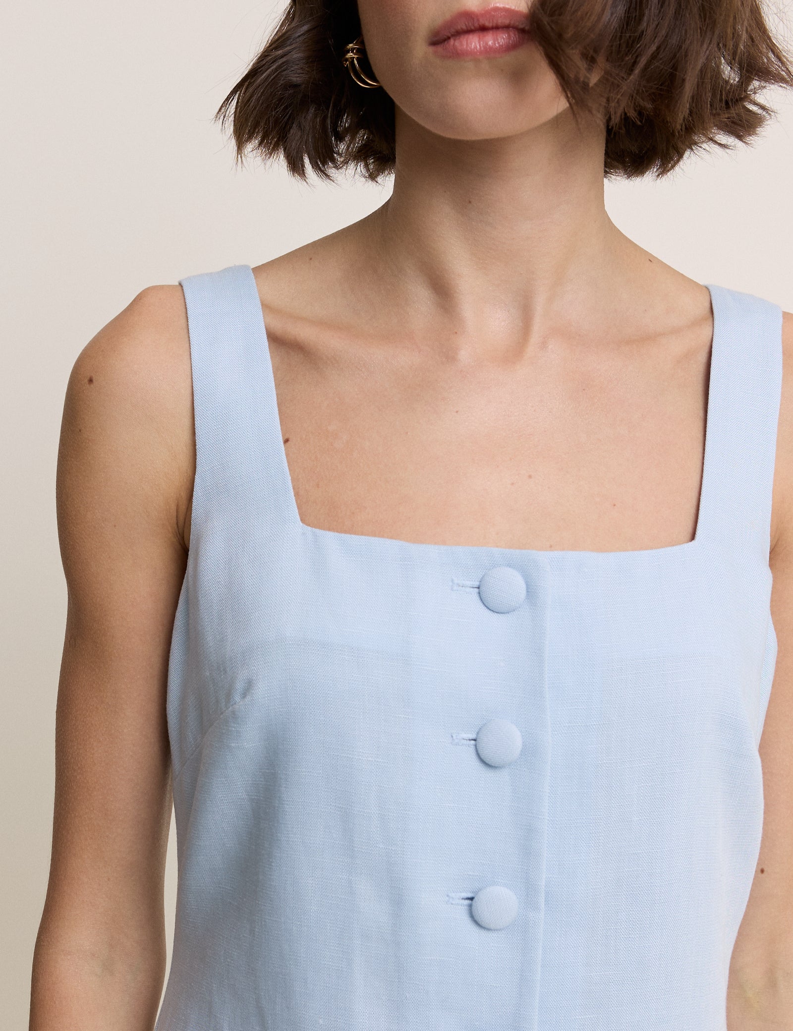 Light Blue Square Neck Tailored Mini Dress