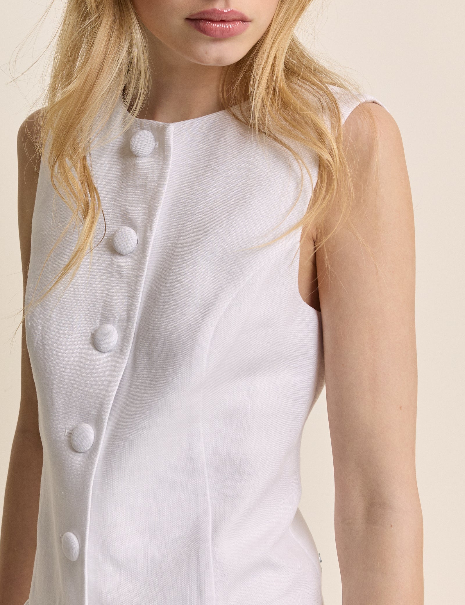 White Tailored Drop Waist Mini Dress