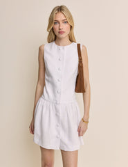White Tailored Drop Waist Mini Dress
