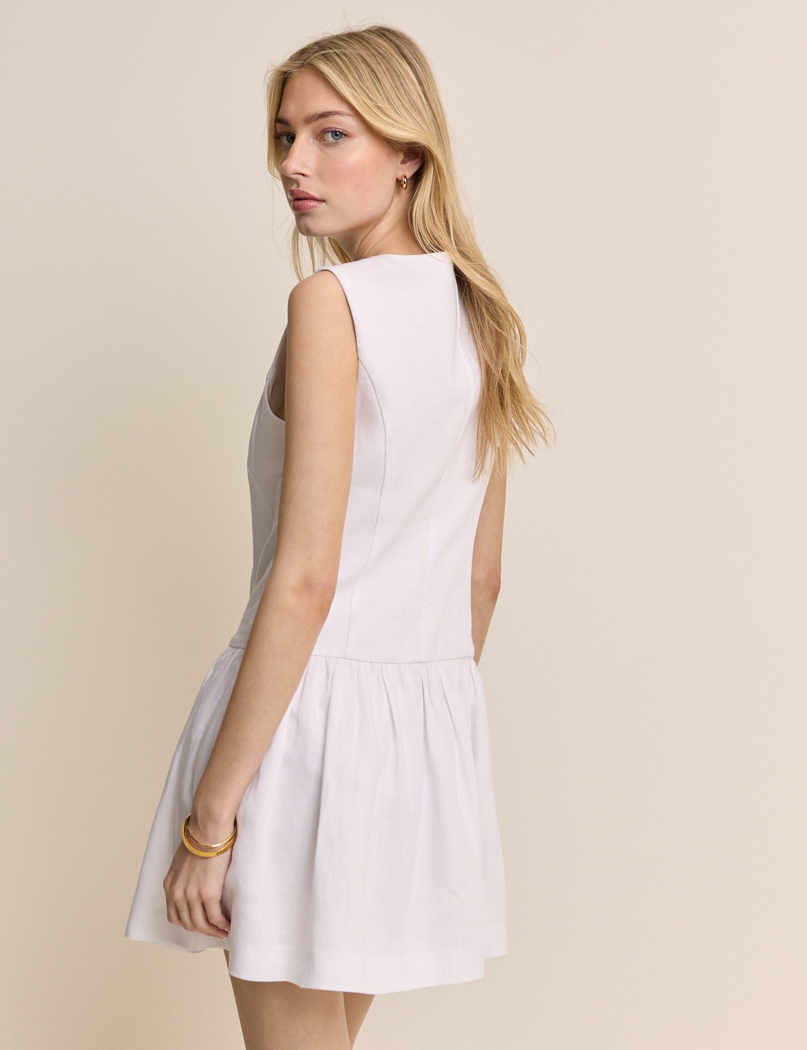 White Tailored Drop Waist Mini Dress