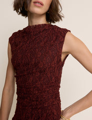 Burgundy Floral Lace Cece Midi Dress