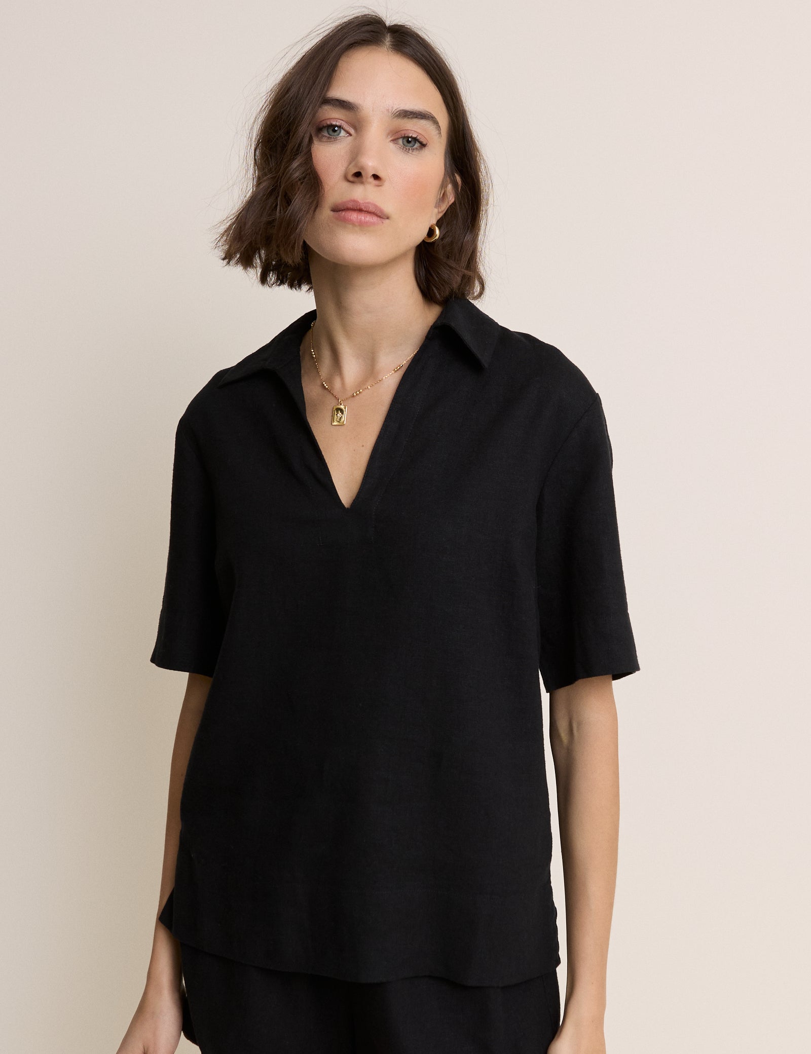 Gale Collared Linen-Blend T-Shirt